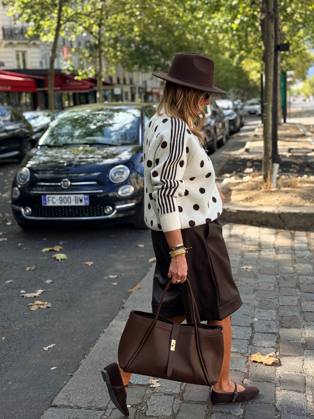 Pull gilet à pois beige/choco 2719