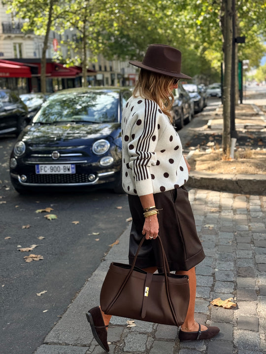 Pull gilet à pois beige/choco 2719