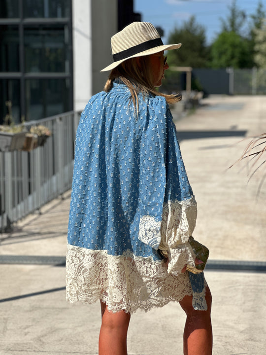 Robe jean bleue foncé avec broderie  R5910