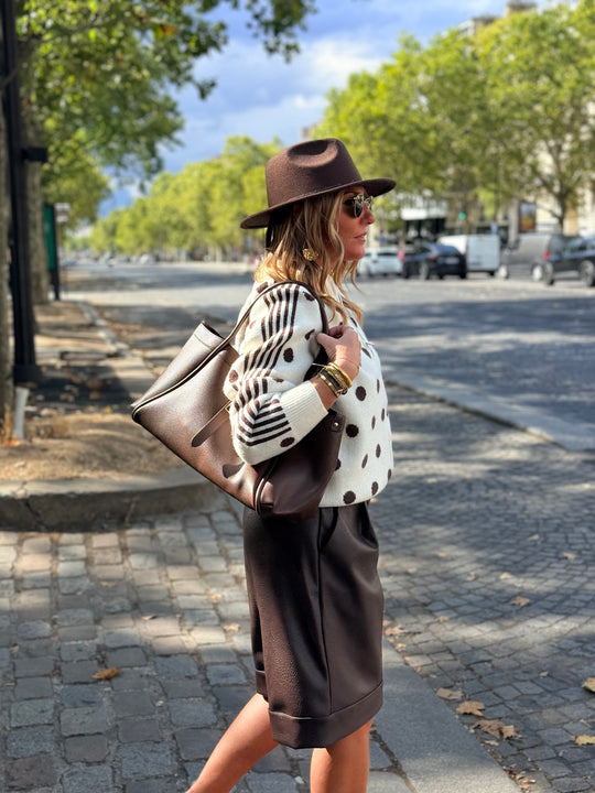 Pull gilet à pois beige/choco 2719