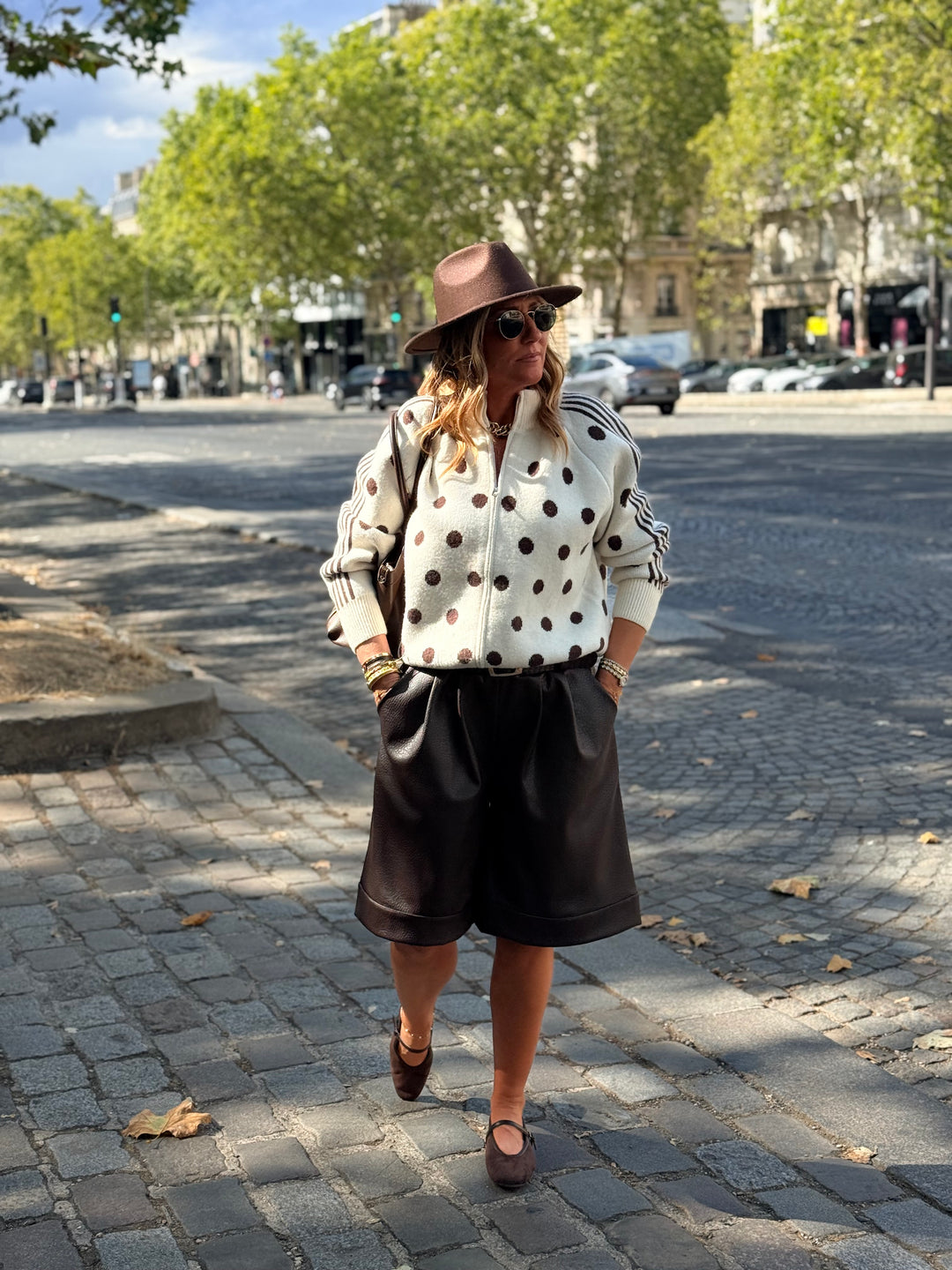 Pull gilet à pois beige/choco 2719