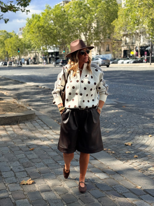 Pull gilet à pois beige/choco 2719
