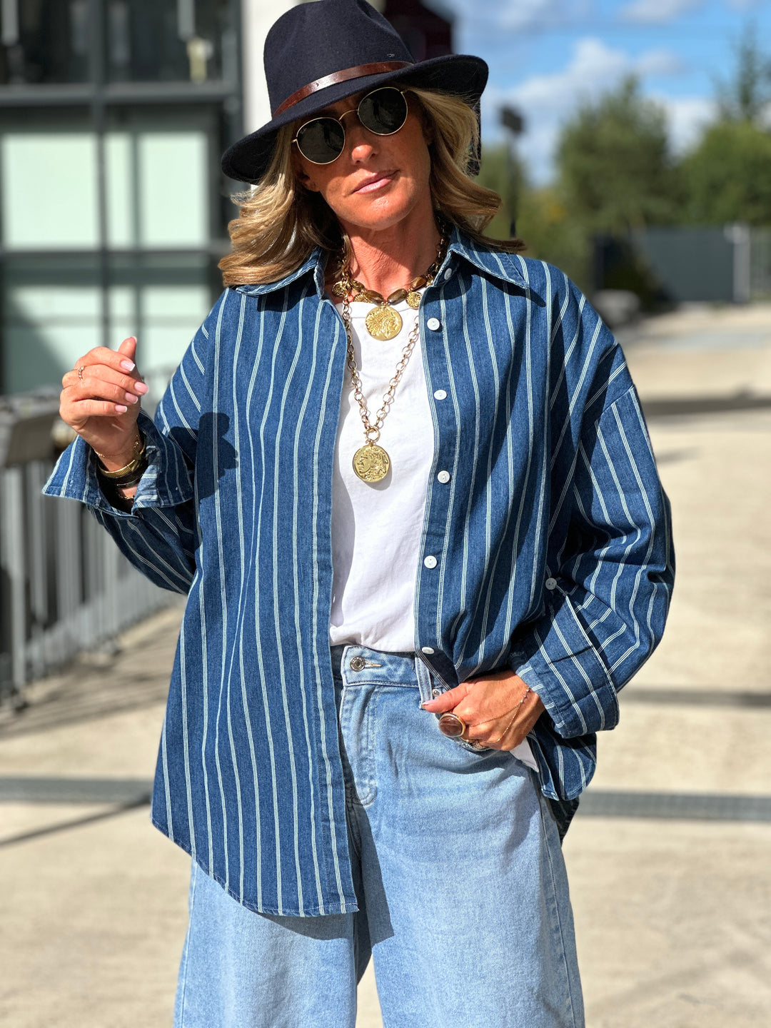 Chemise jean rayures blanches 60030