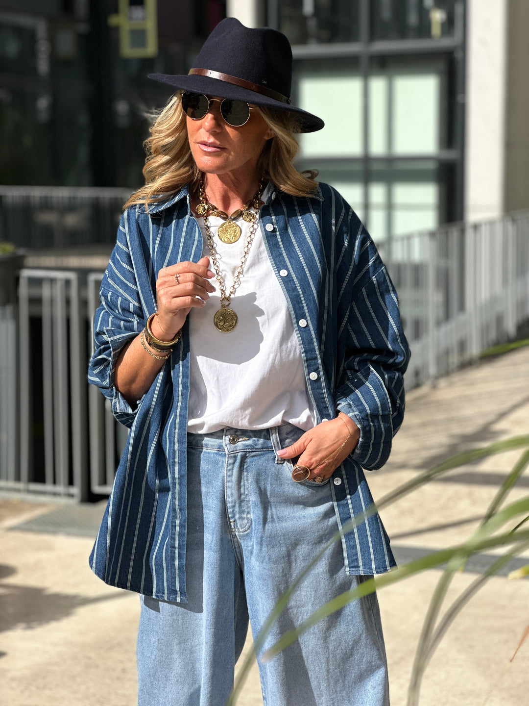 Chemise jean rayures blanches 60030