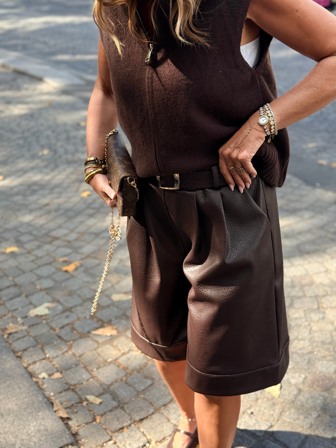 Short similicuir loose Choco