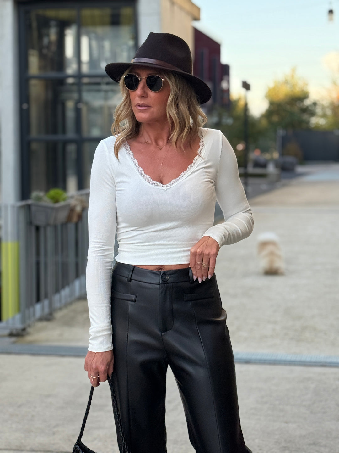 Top dentelle col V Blanc 20067