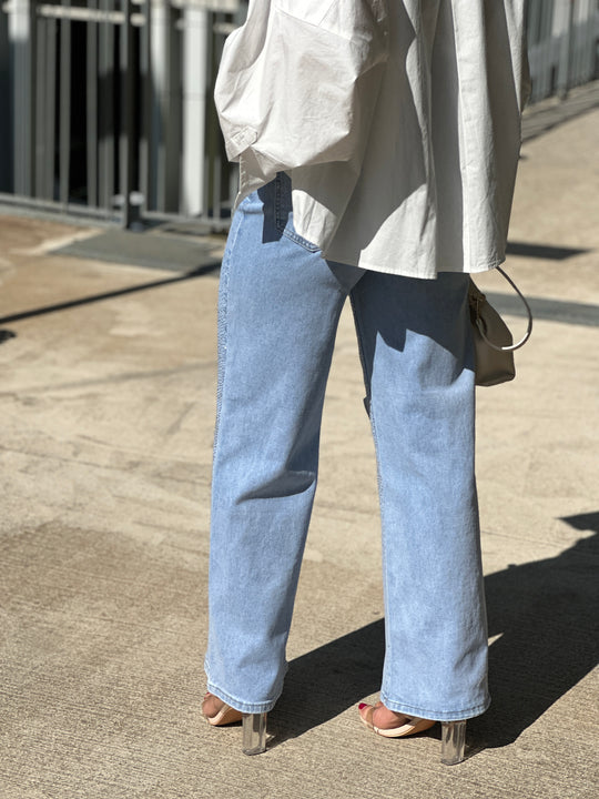 Jean droit strass Bleu MG717 (strass devant)