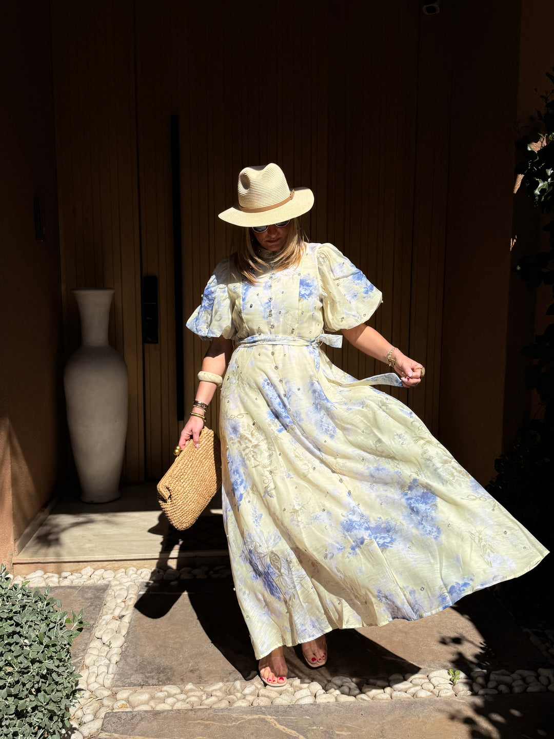 Robe bohème imprimée manches bouffantes 10205 JAUNE
