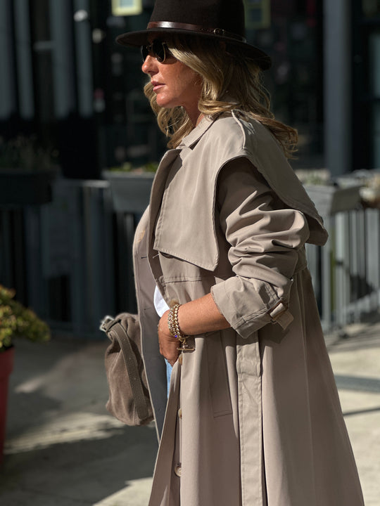 Trench long taupe avec cape 3159
