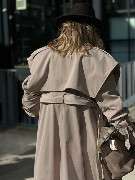 Trench long taupe avec cape 3159