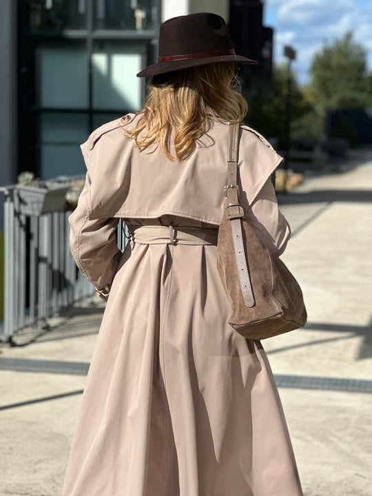 Trench long taupe avec cape 3159
