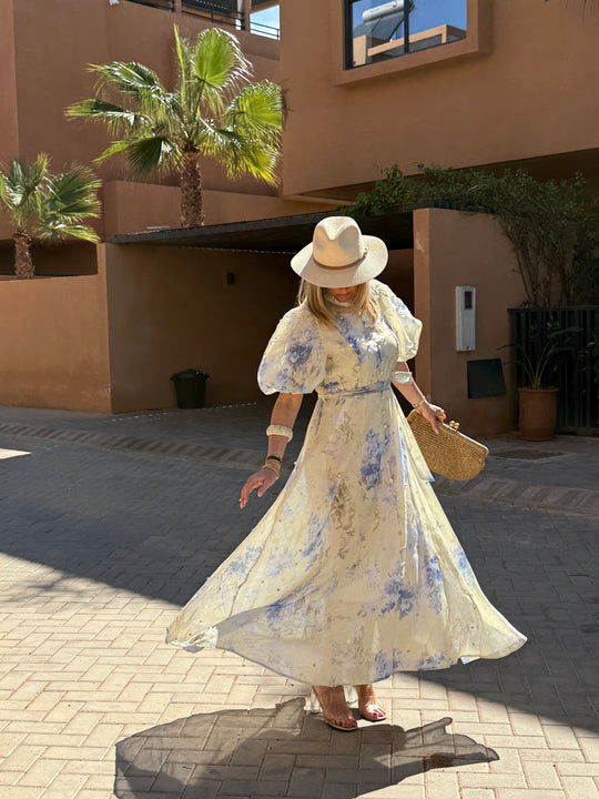 Robe bohème imprimée manches bouffantes 10205 JAUNE