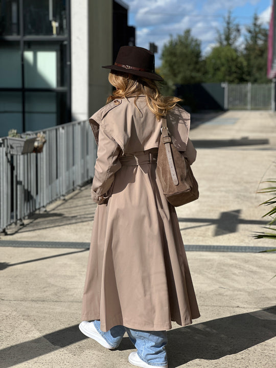 Trench long taupe avec cape 3159
