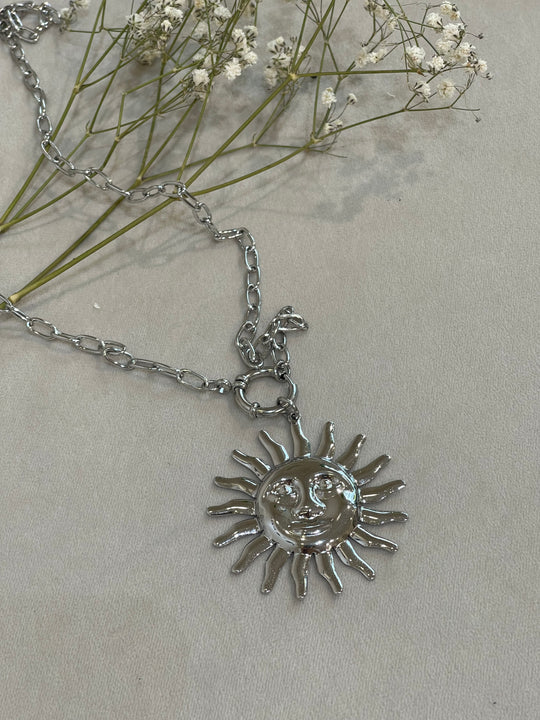 Collier long acief soleil argenté