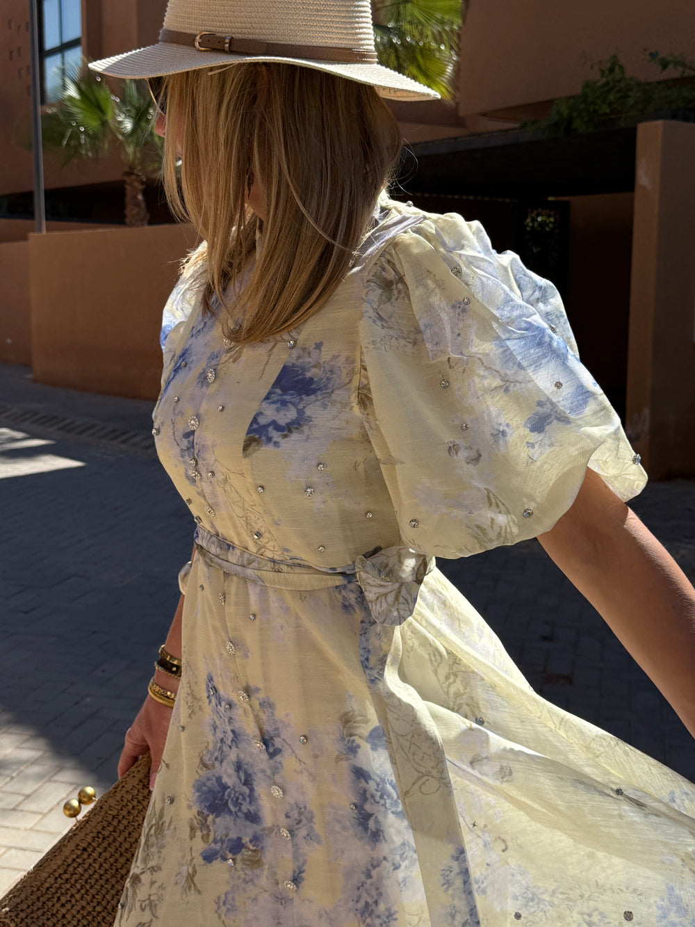 Robe bohème imprimée manches bouffantes 10205 JAUNE