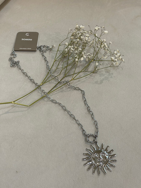 Collier long acief soleil argenté