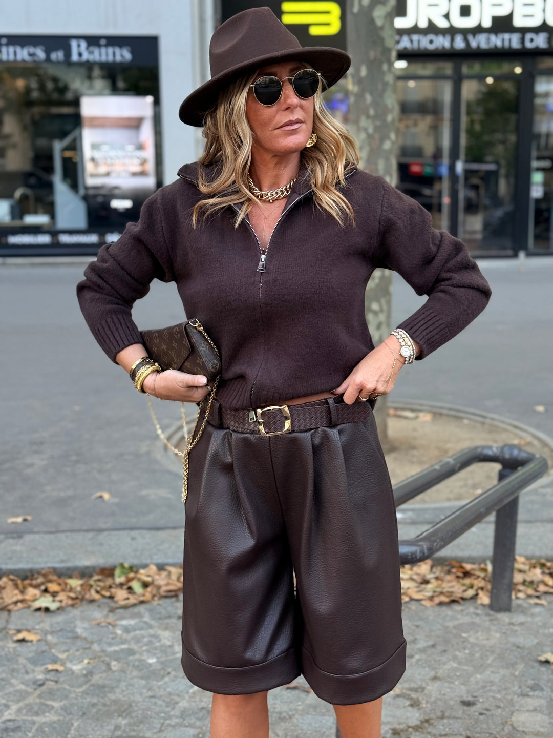 Short similicuir loose Choco