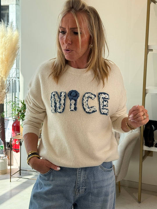 Pull Ecru NICE bleu 4007