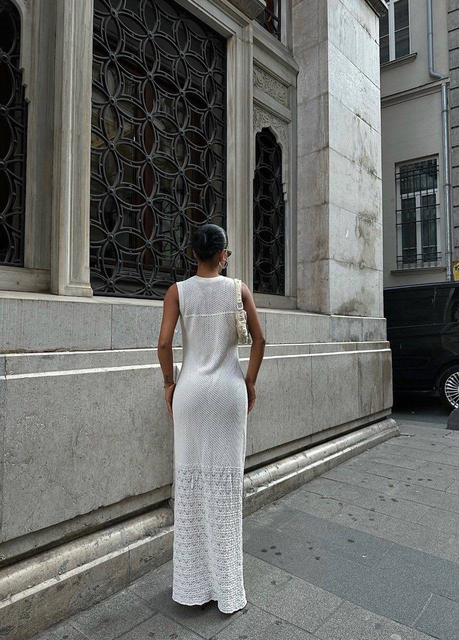 Robe maille crochets écru