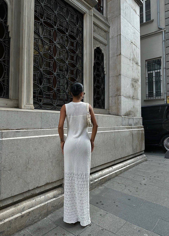 Robe maille crochets écru