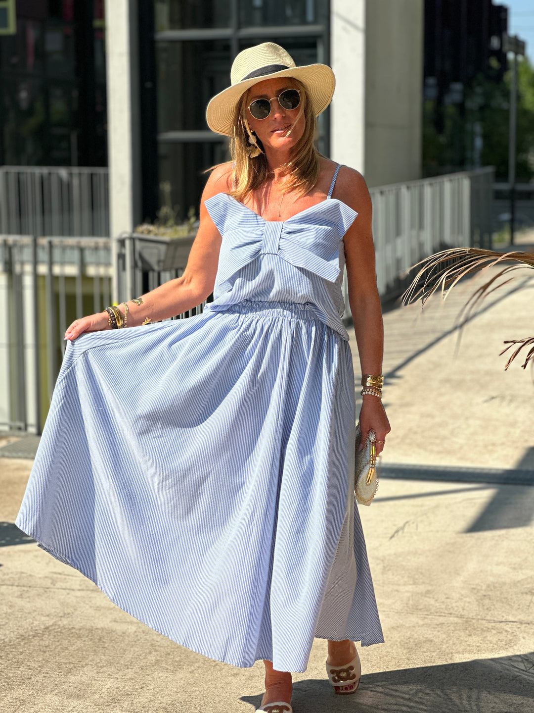 Top noeud bretelles bleu 3277