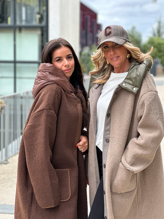 Manteau Taupe moumoute avec capuche OX9099