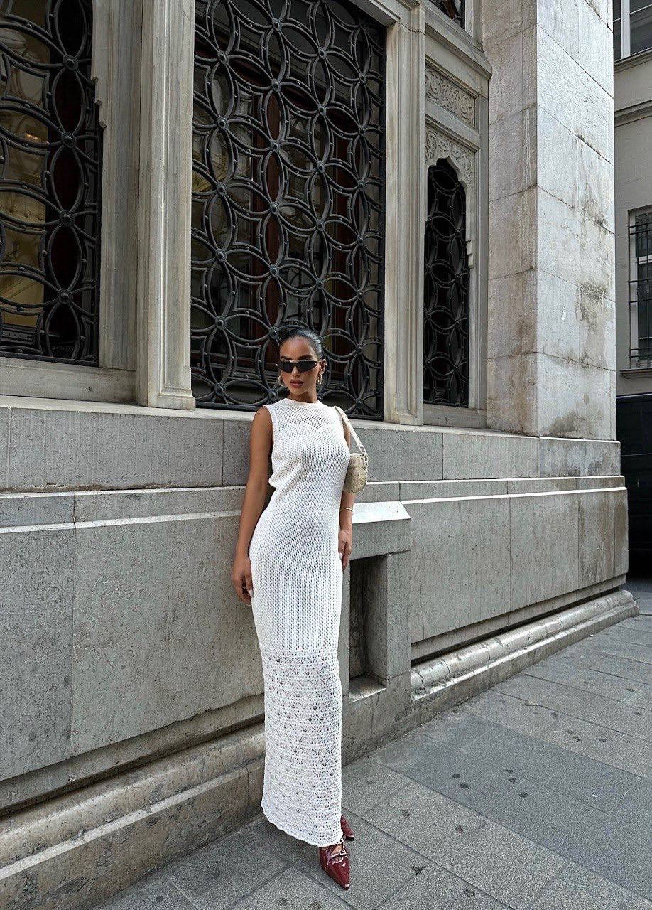 Robe maille crochets écru