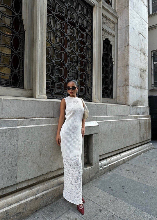Robe maille crochets écru