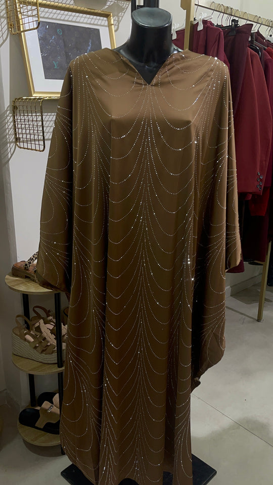 Robe abaya strass marron / N08