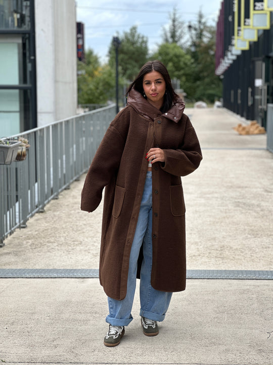 Manteau marron moumoute avec capuche OX9099