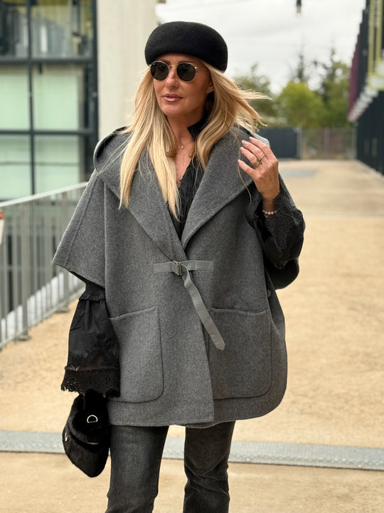 Veste Cape laine gris sy813