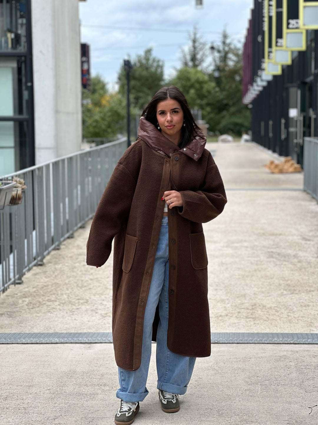 Manteau marron moumoute avec capuche OX9099
