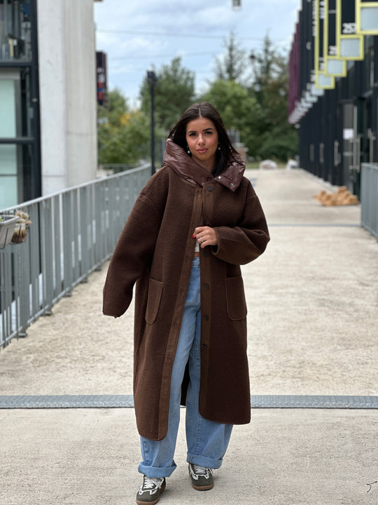Manteau marron moumoute avec capuche OX9099