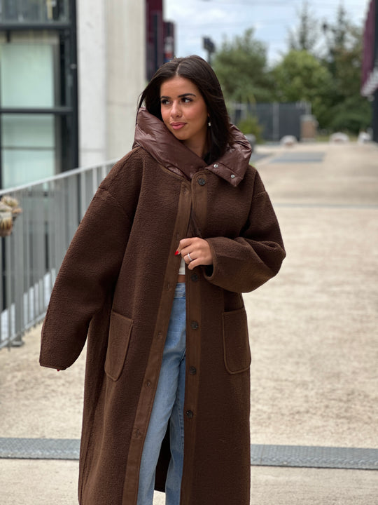 Manteau marron moumoute avec capuche OX9099