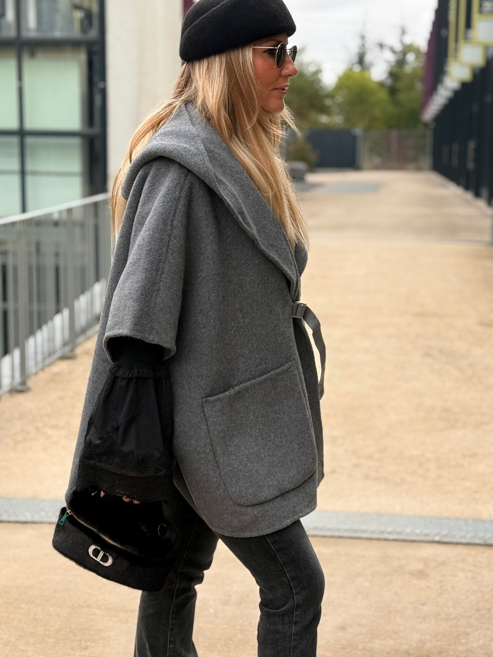 Veste Cape laine gris sy813