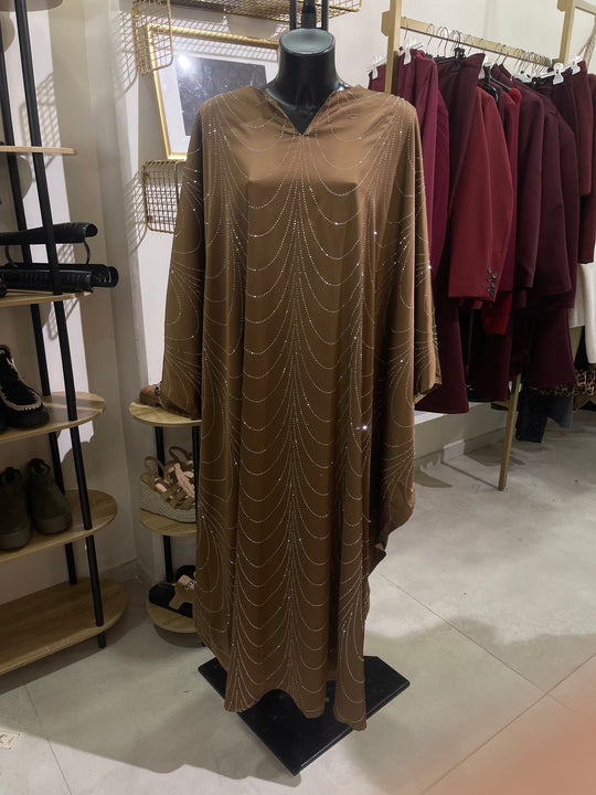 Robe abaya strass marron / N08
