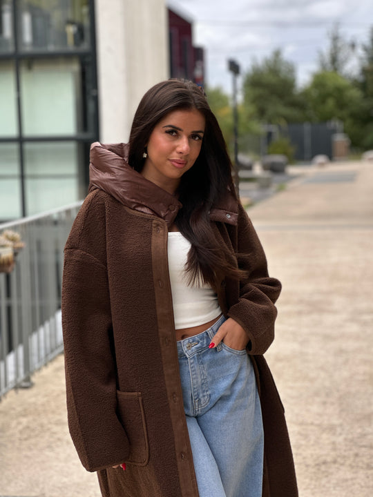 Manteau marron moumoute avec capuche OX9099