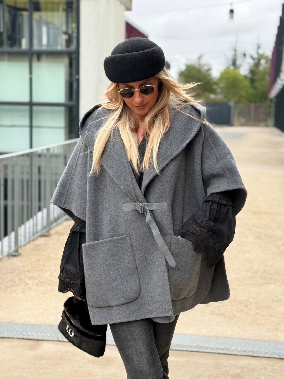Veste Cape laine gris sy813