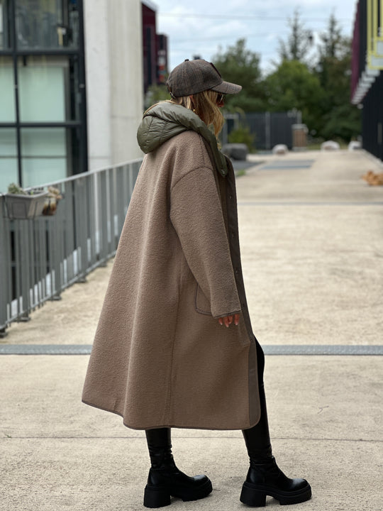 Manteau Taupe moumoute avec capuche OX9099