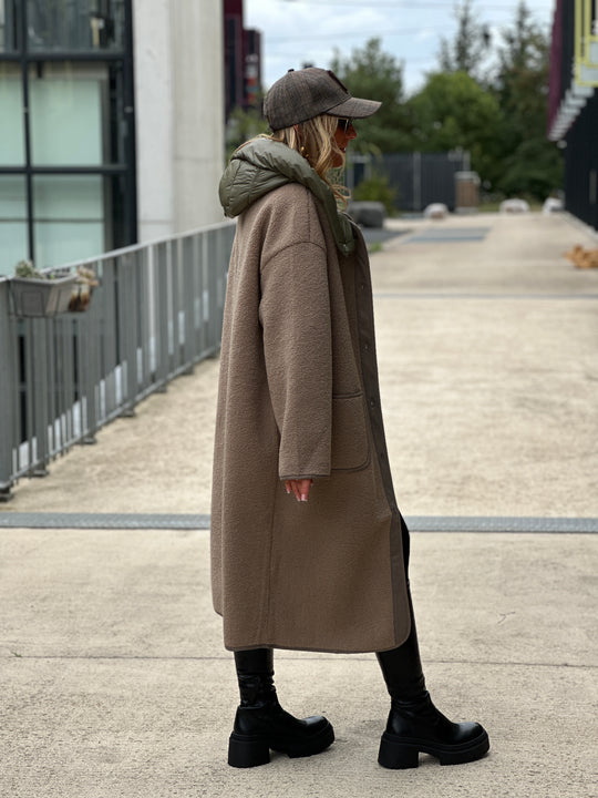 Manteau Taupe moumoute avec capuche OX9099