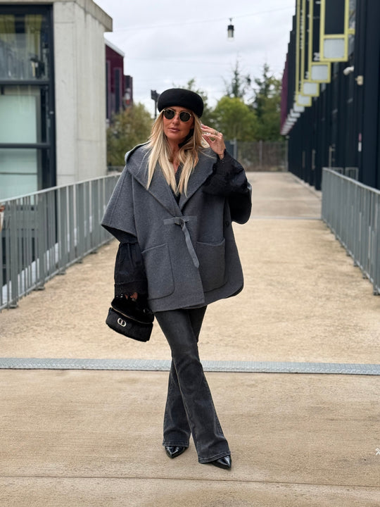 Veste Cape laine gris sy813