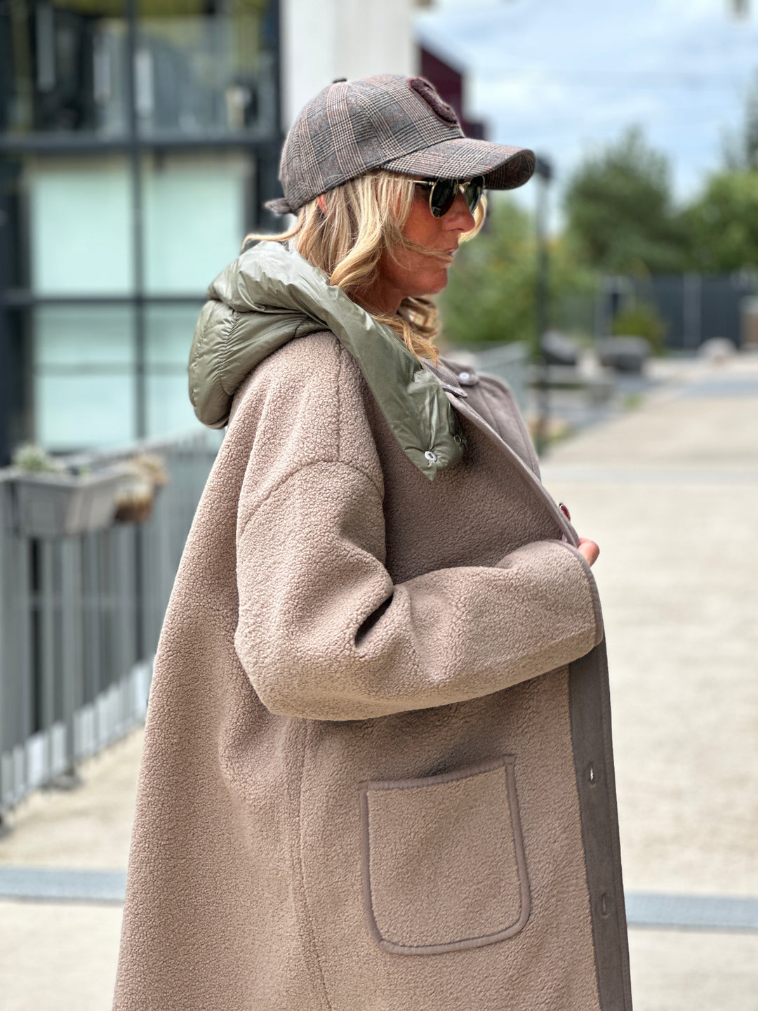 Manteau Taupe moumoute avec capuche OX9099