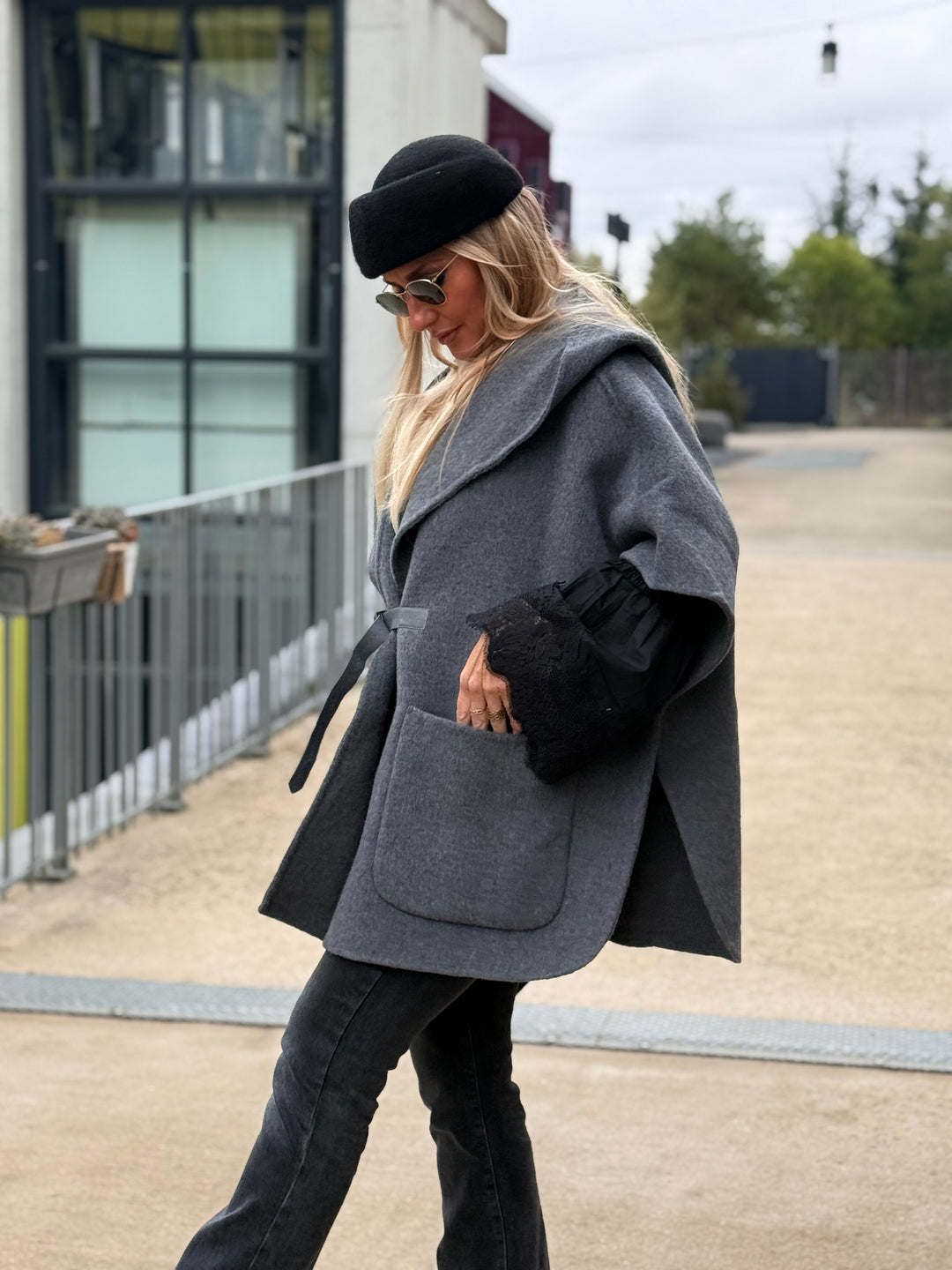 Veste Cape laine gris sy813