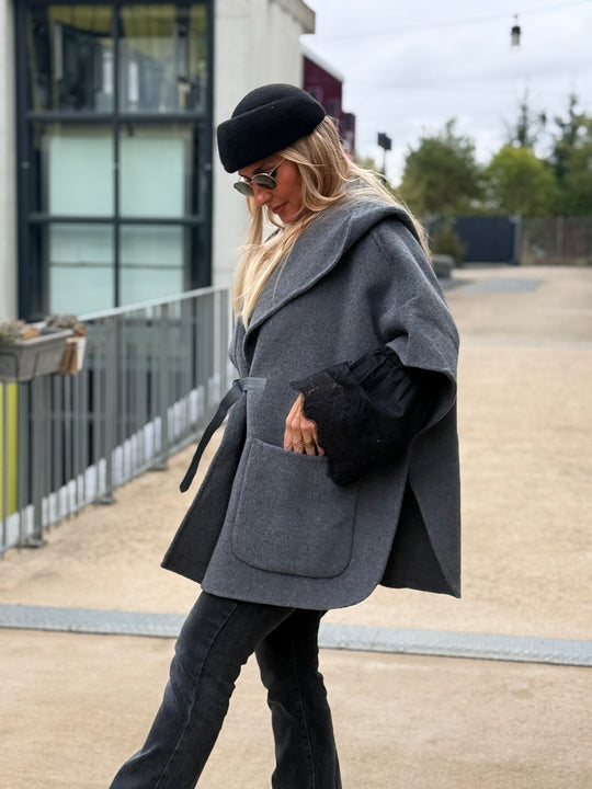 Veste Cape laine gris sy813