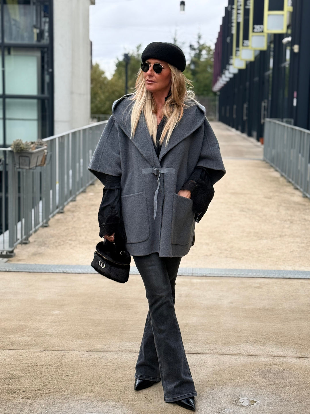 Veste Cape laine gris sy813