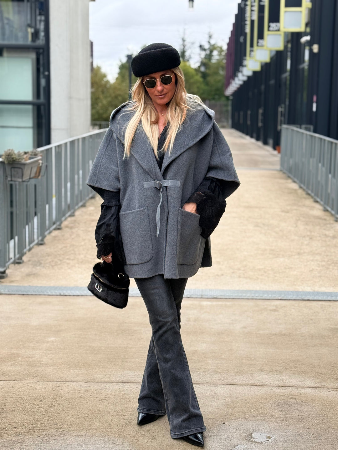 Veste Cape laine gris sy813