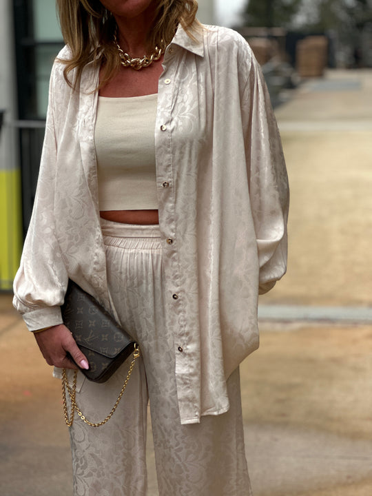 Ensemble satin imprimé beige