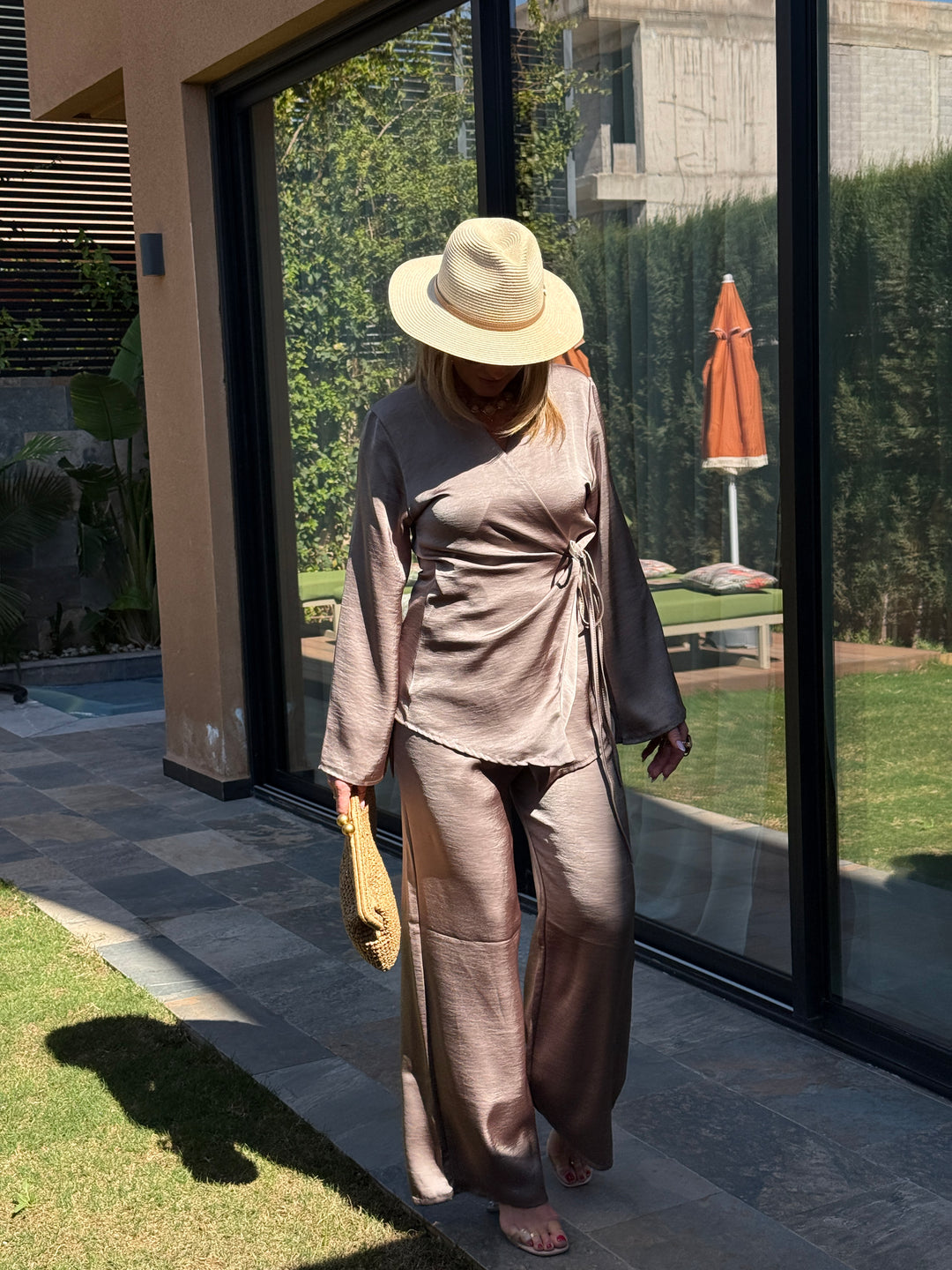 Ensemble satin blouse + pantalon SOFIA