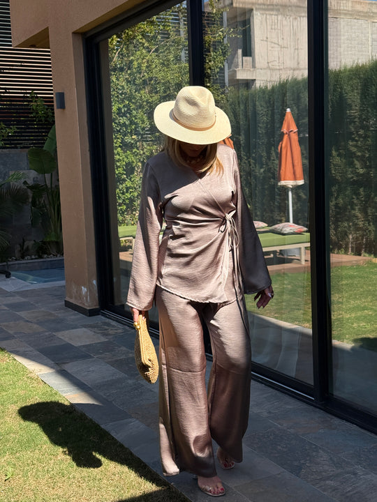 Ensemble satin blouse + pantalon SOFIA