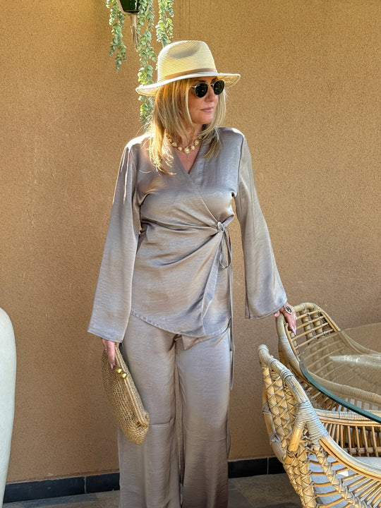 Ensemble satin blouse + pantalon SOFIA